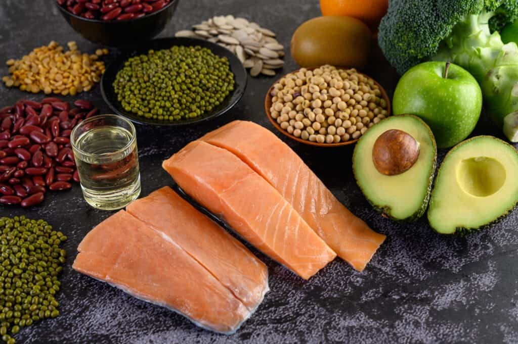 salmon avocado and other healthy food
